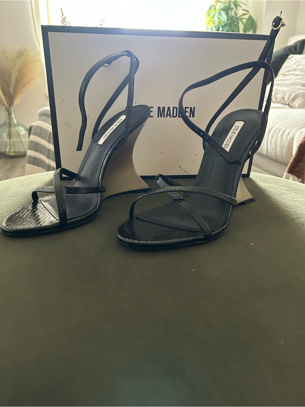 Steve Madden “Layers” Black Strappy High-Heel Sandals